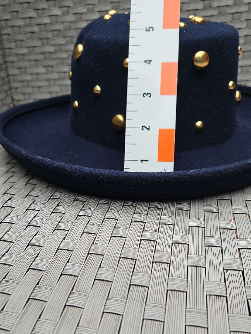 Vintage Betmar New York 100% Wool Gold-Studs Navy Felt Wide-Brim Hat - Picture 13 of 17